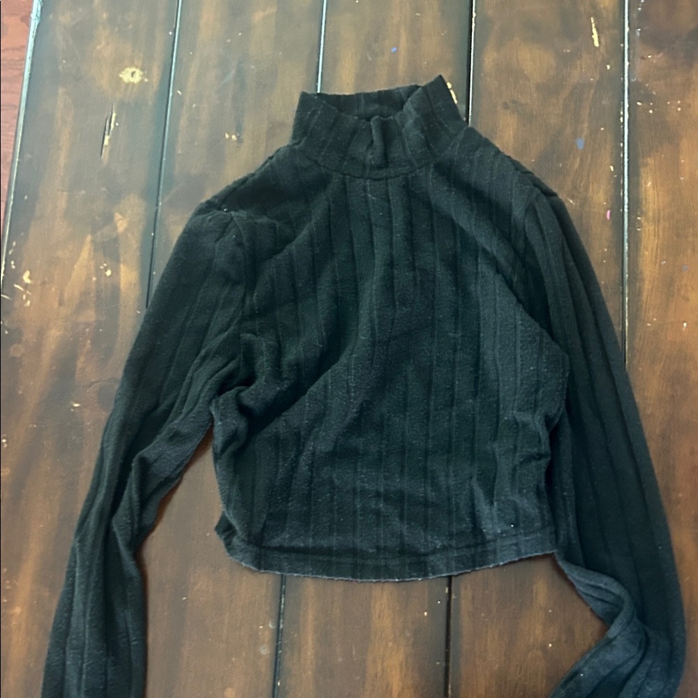 SHEIN Black Ribbed Long Sleeve Top
